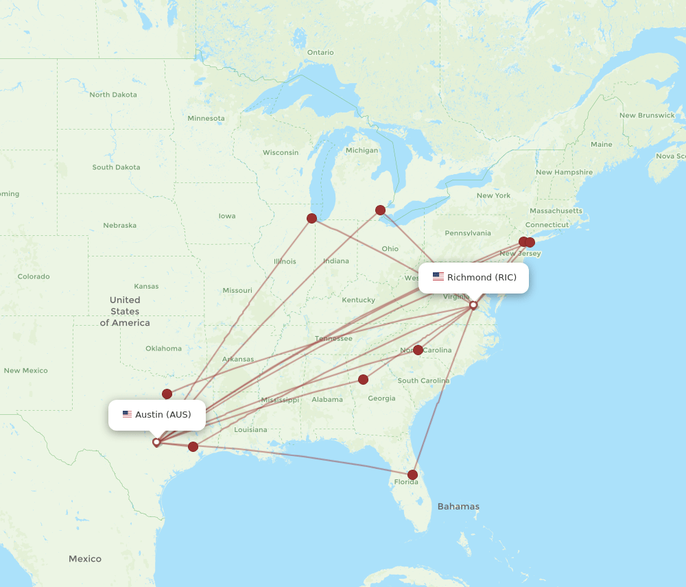 RIC-AUS flight routes