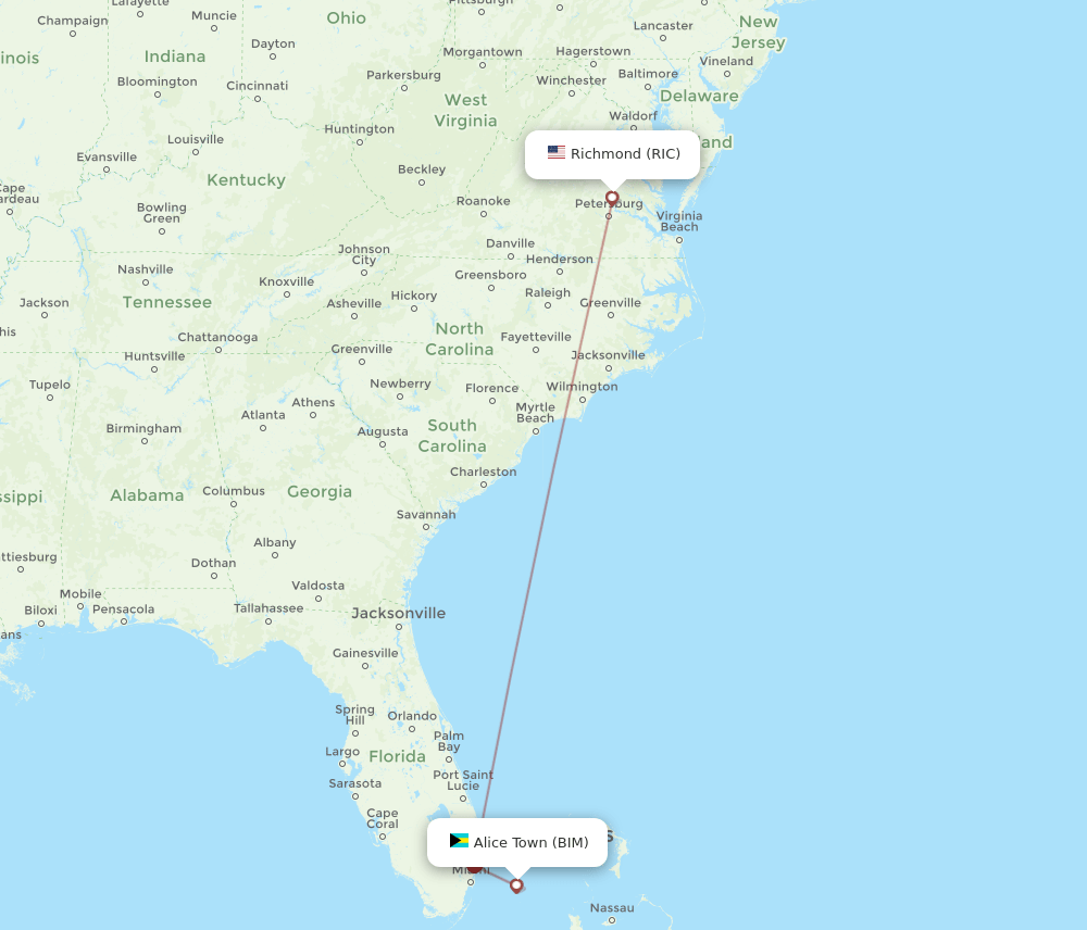 RIC-BIM flight routes