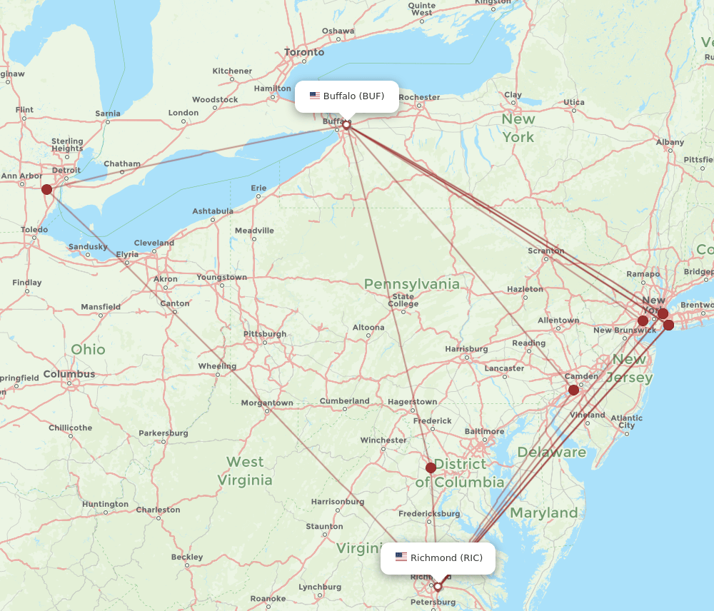 RIC-BUF flight routes