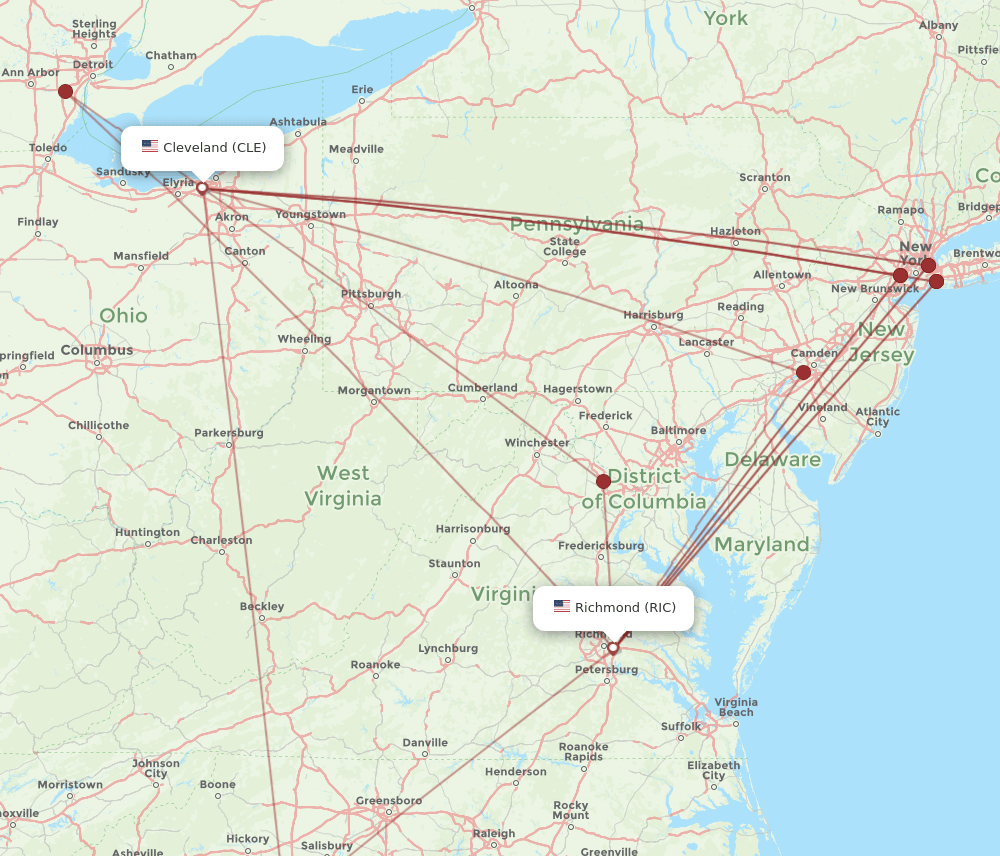 RIC-CLE flight routes