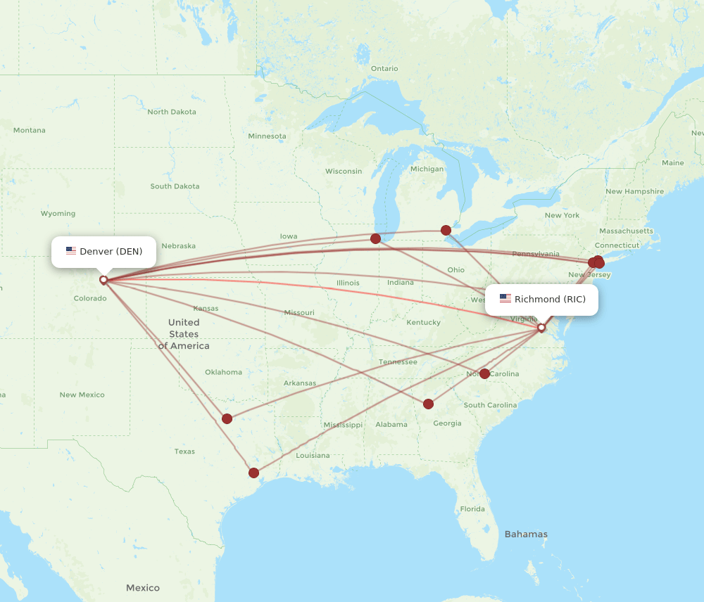 RIC to DEN flights and routes map