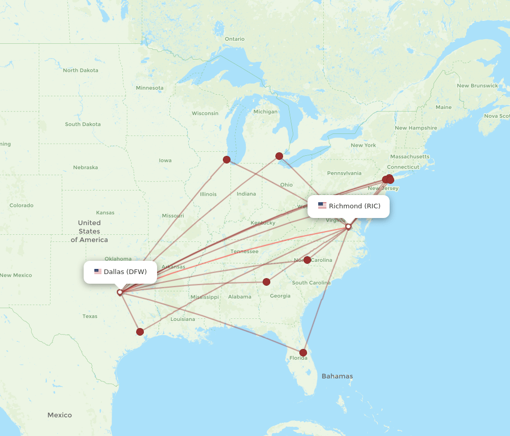 RIC-DFW flight routes