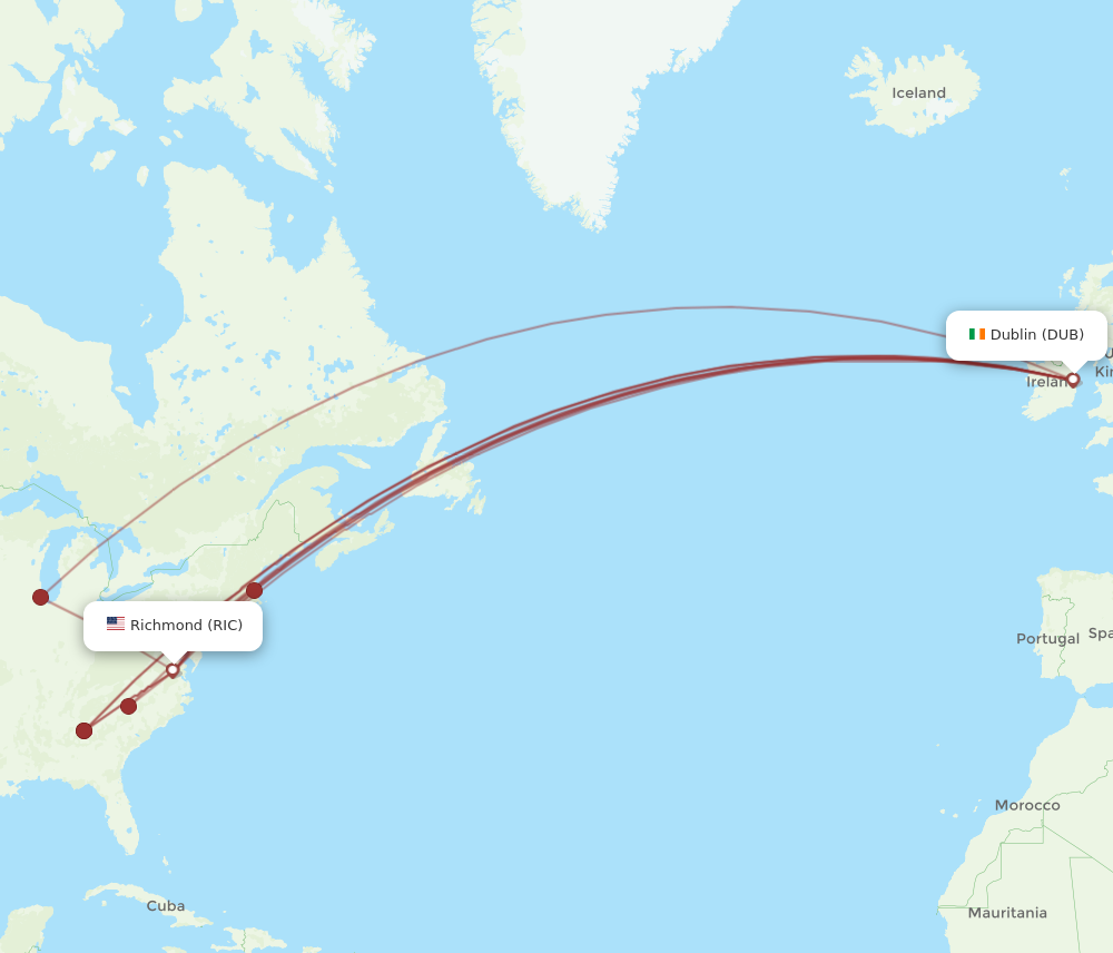 RIC to DUB flights and routes map