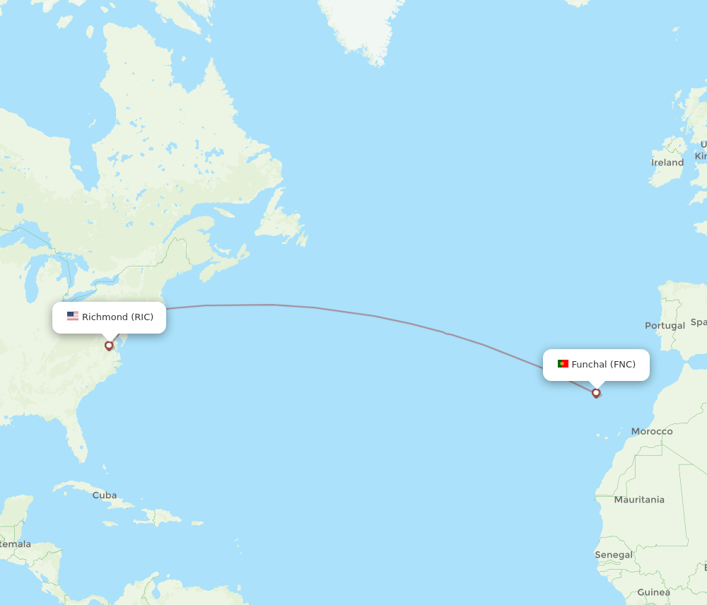 FNC to RIC flights and routes map