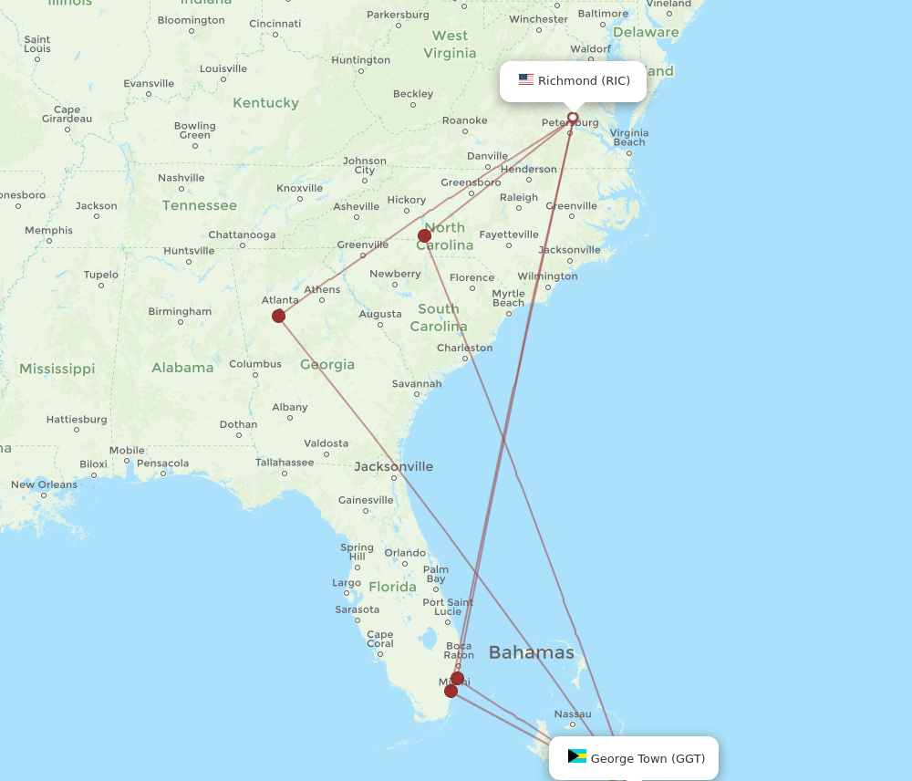 RIC-GGT flight routes