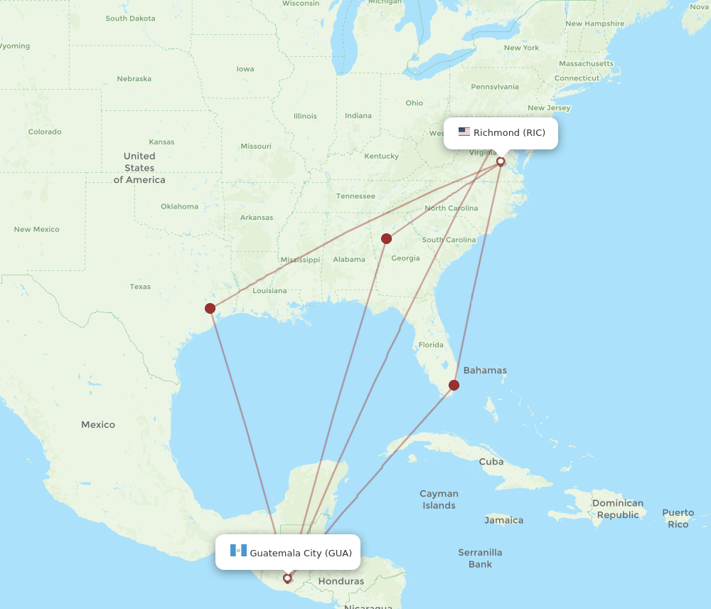RIC-GUA flight routes