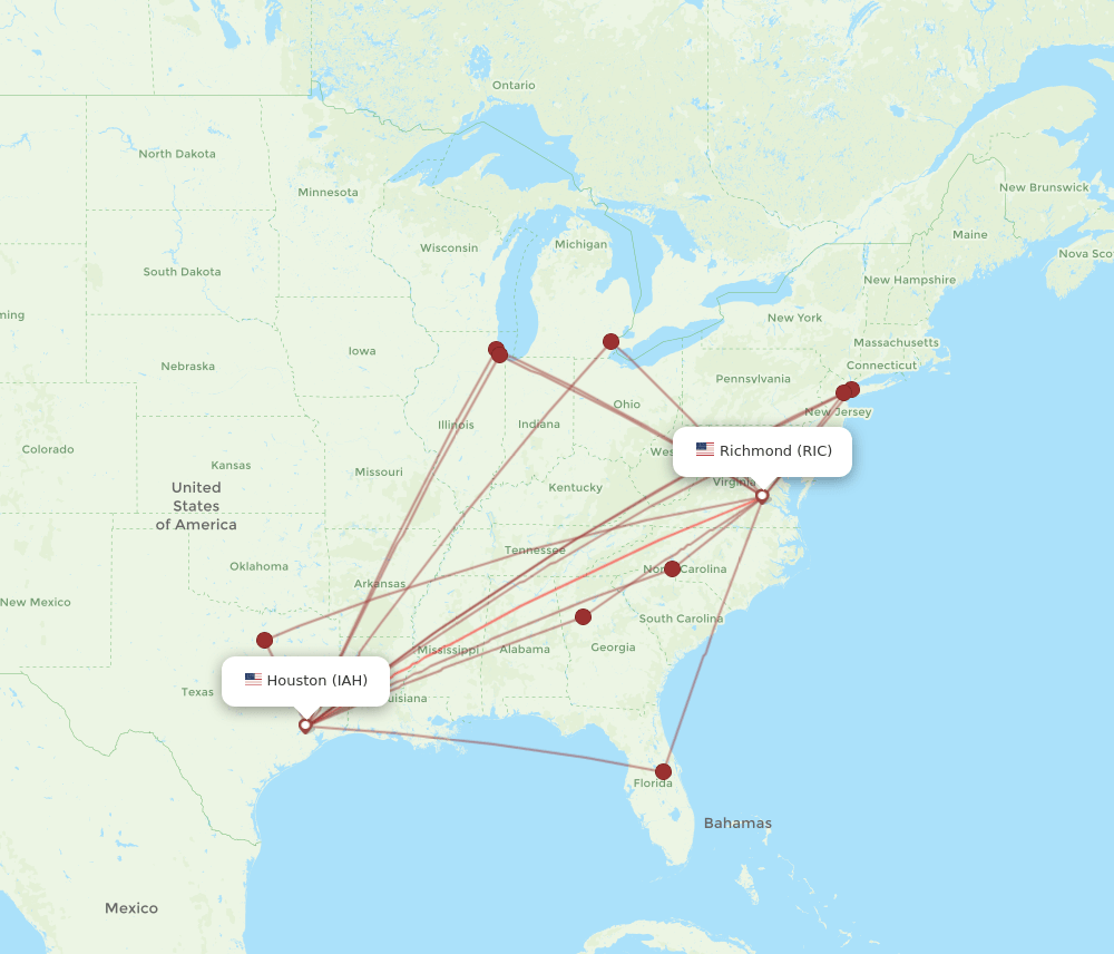 RIC-IAH flight routes