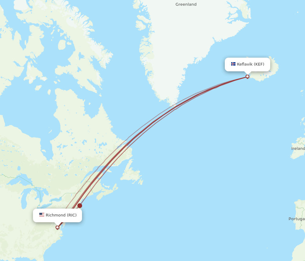 RIC-KEF flight routes