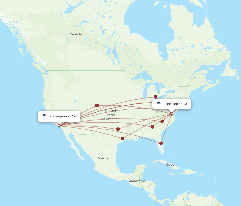 RIC-LAX flight routes