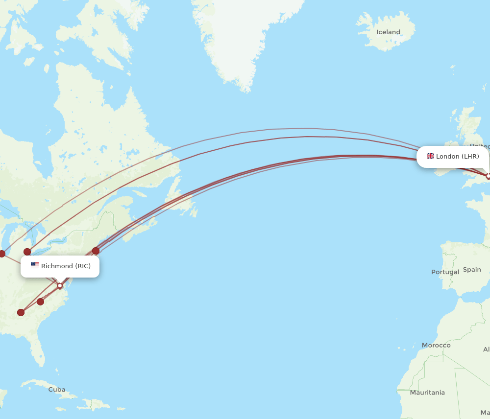 RIC-LHR flight routes