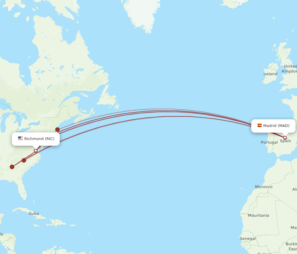 RIC to MAD flights and routes map