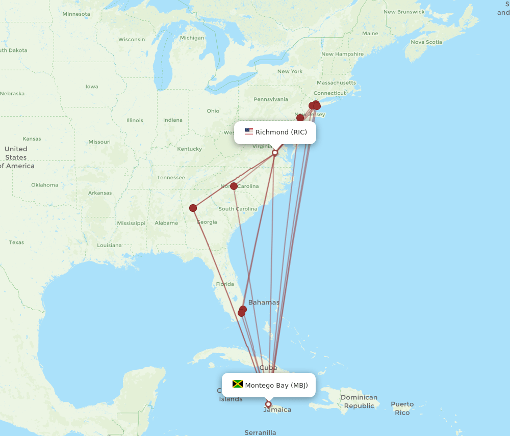 RIC-MBJ flight routes