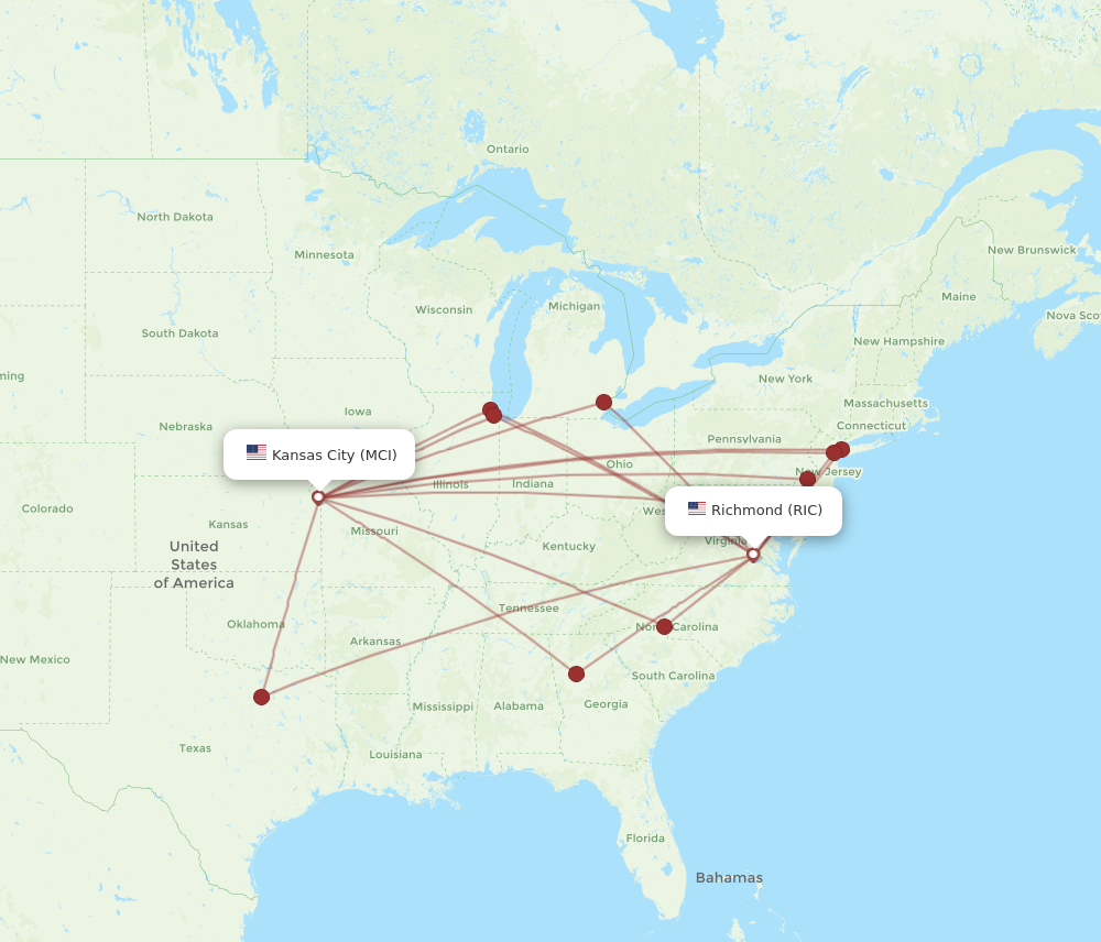 RIC to MCI flights and routes map