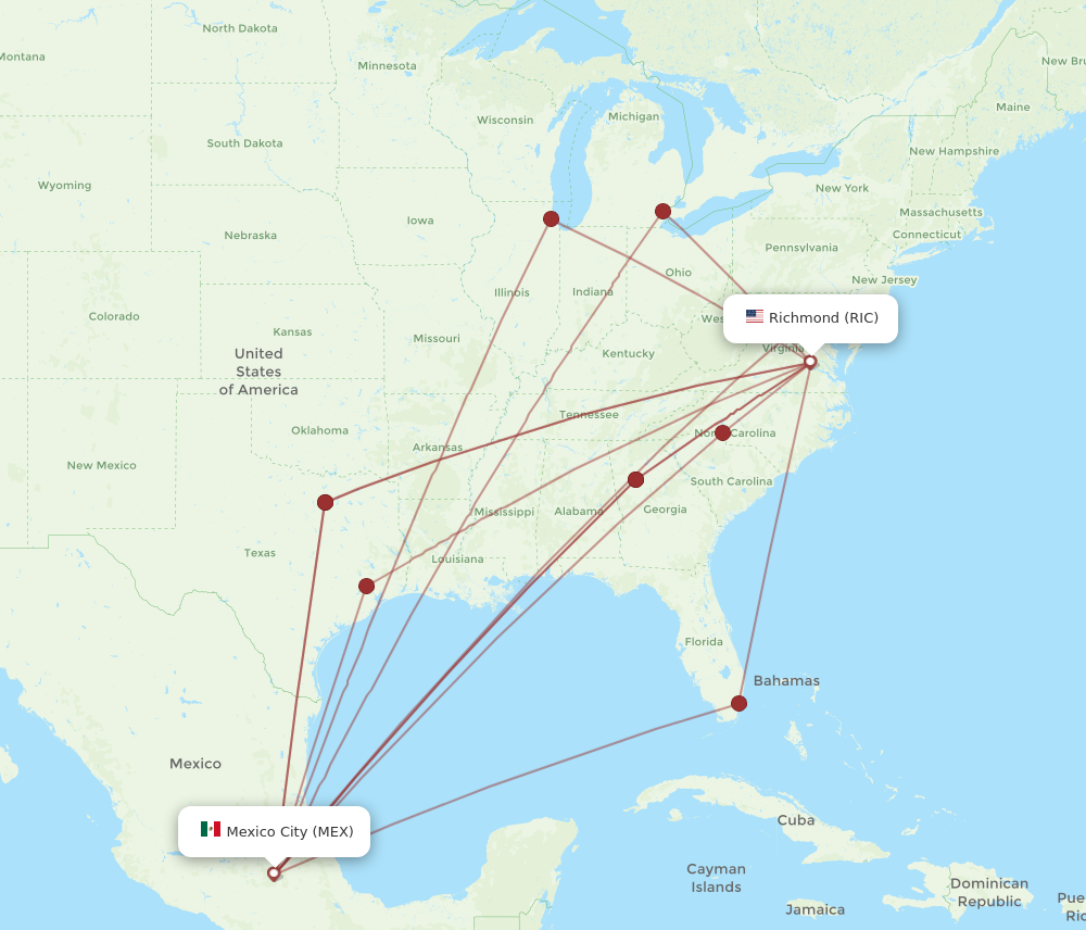 RIC to MEX flights and routes map