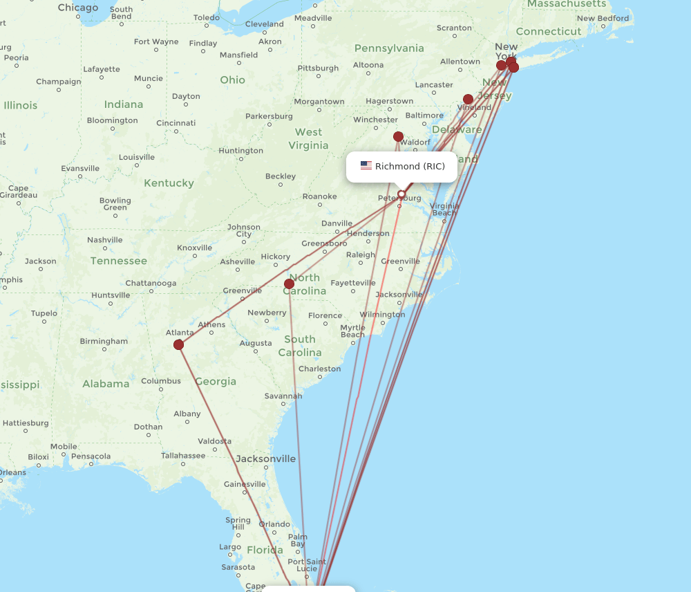 RIC to MIA flights and routes map