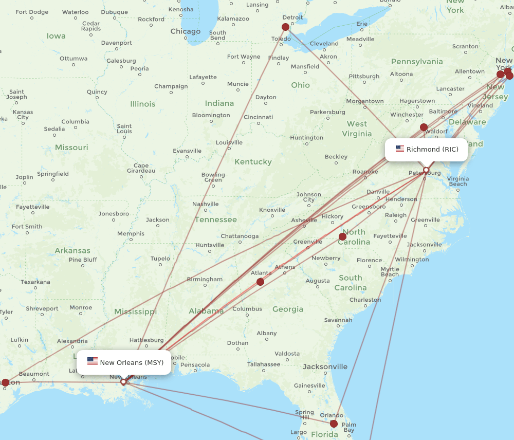 RIC-MSY flight routes