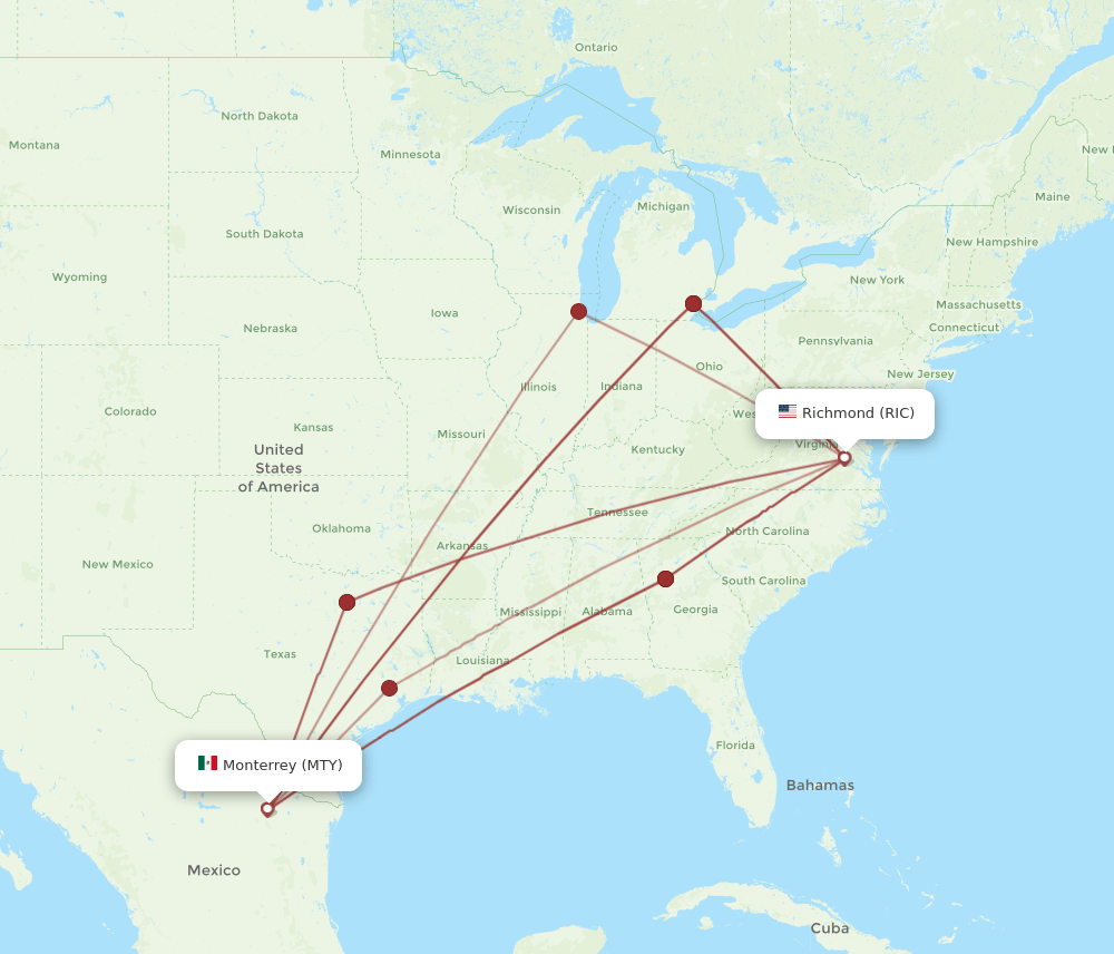 RIC to MTY flights and routes map