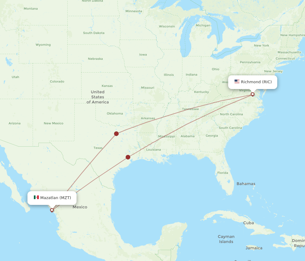 RIC to MZT flights and routes map