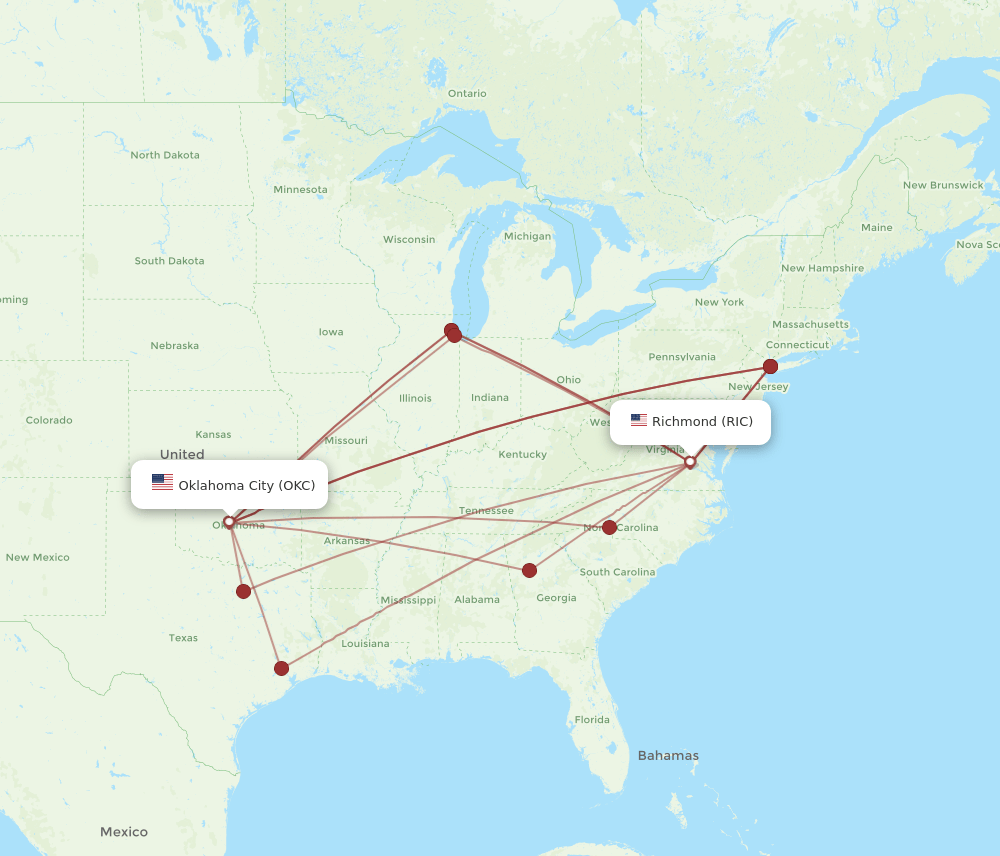 RIC-OKC flight routes
