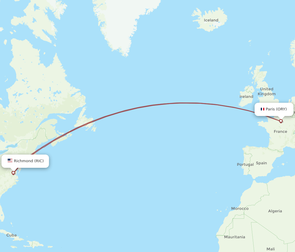 Richmond - Paris route map and flight paths