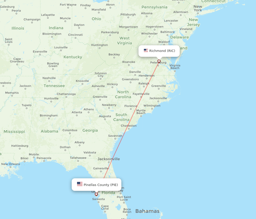 Richmond - Saint Petersburg route map and flight paths