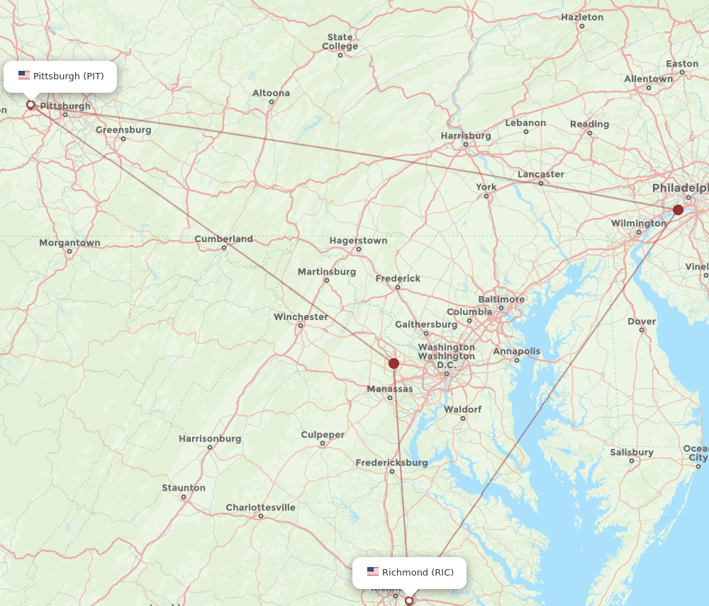 RIC to PIT flights and routes map