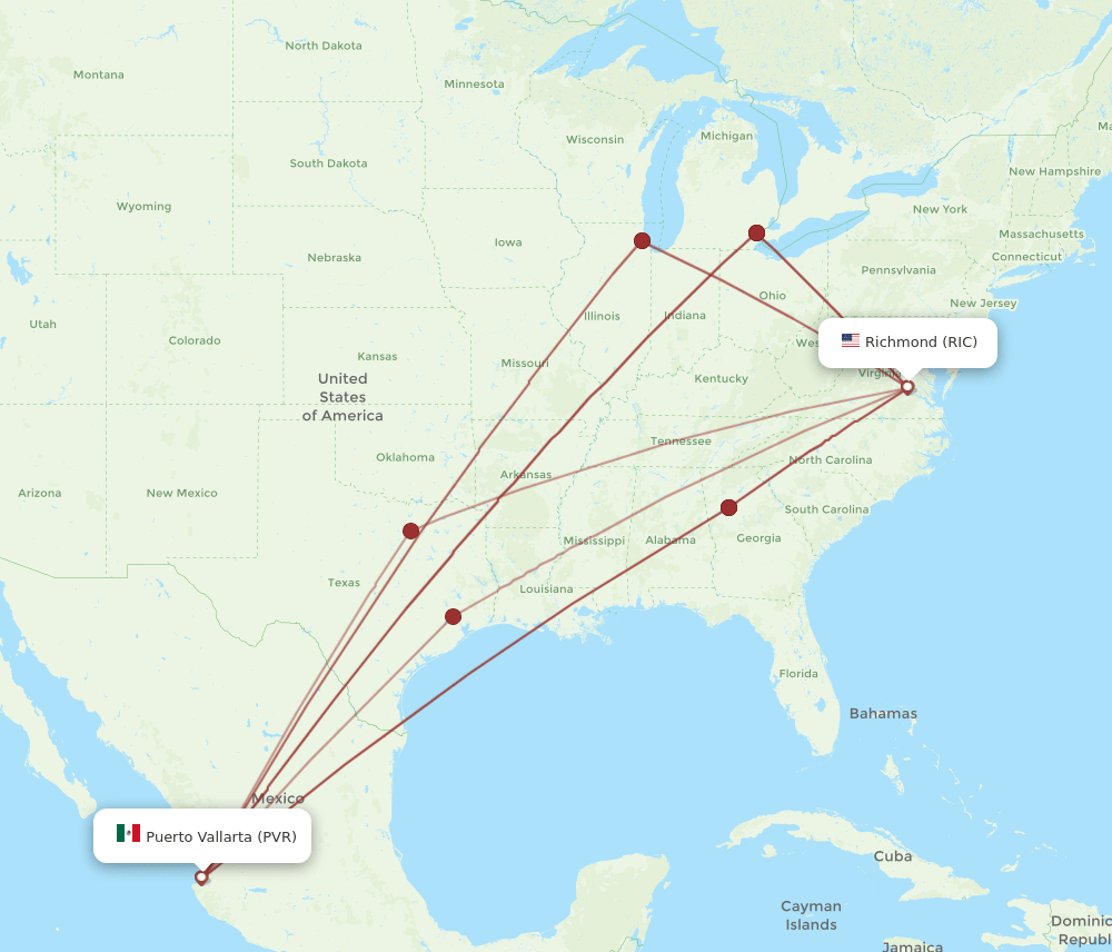 RIC to PVR flights and routes map