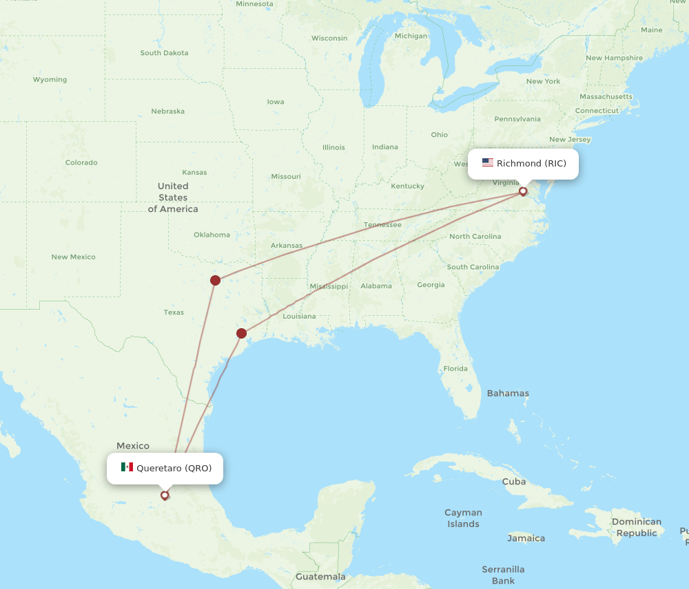 RIC-QRO flight routes