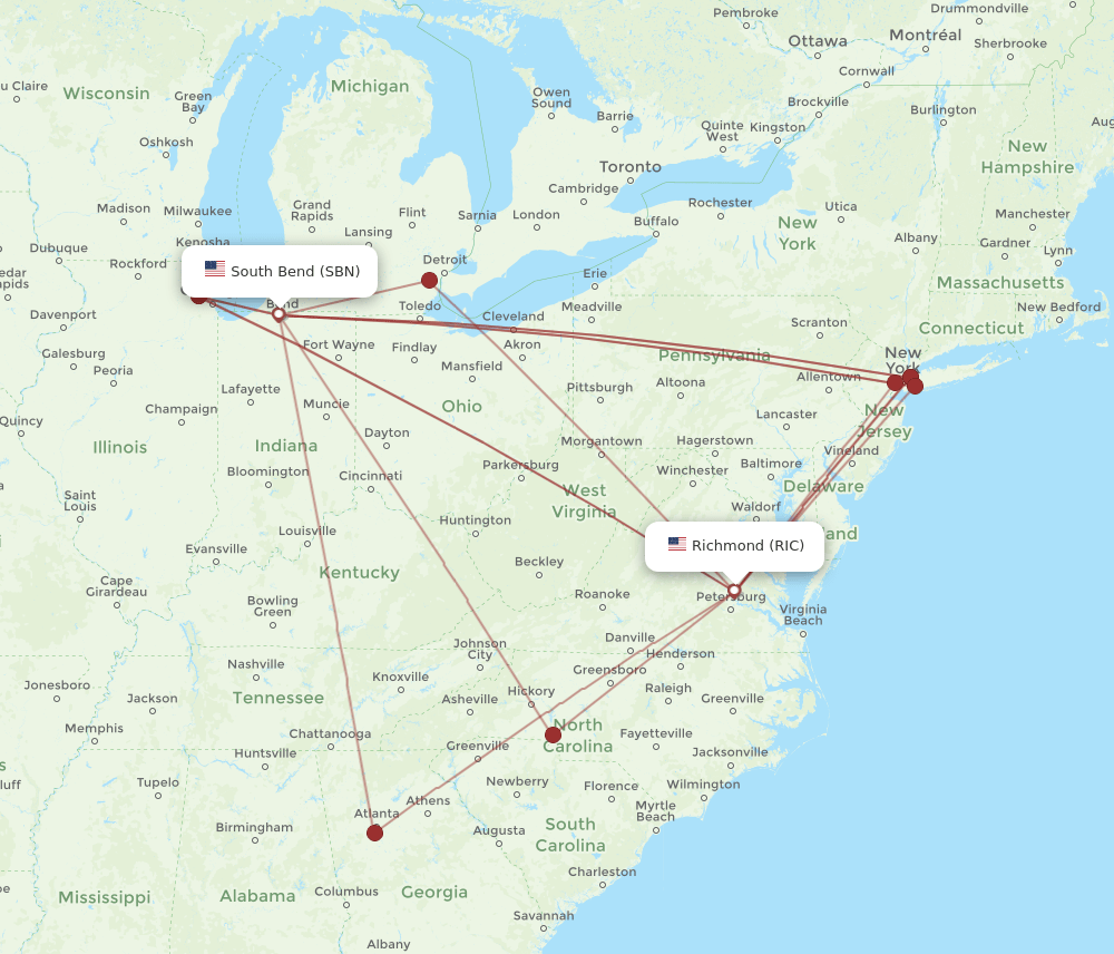 RIC-SBN flight routes