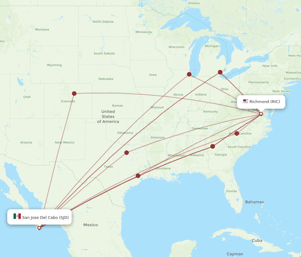 RIC to SJD flights and routes map