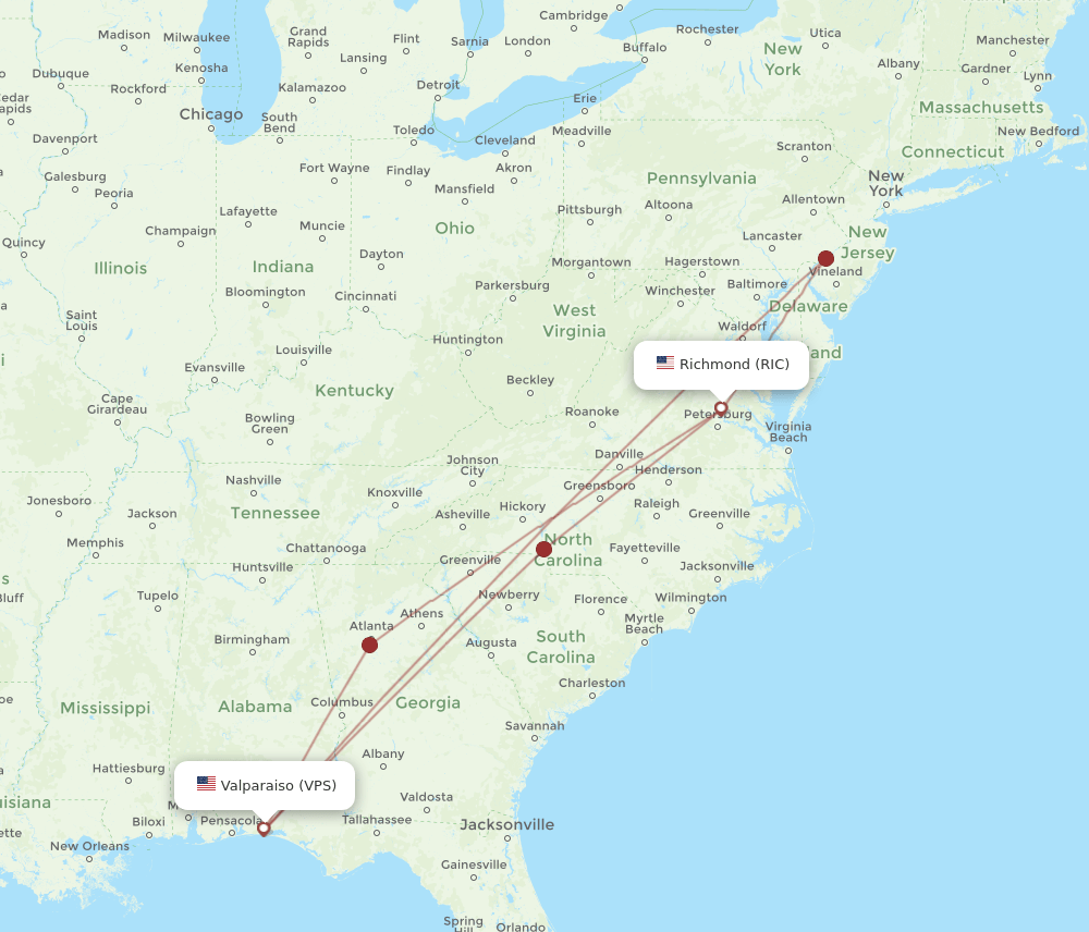 RIC-VPS flight routes