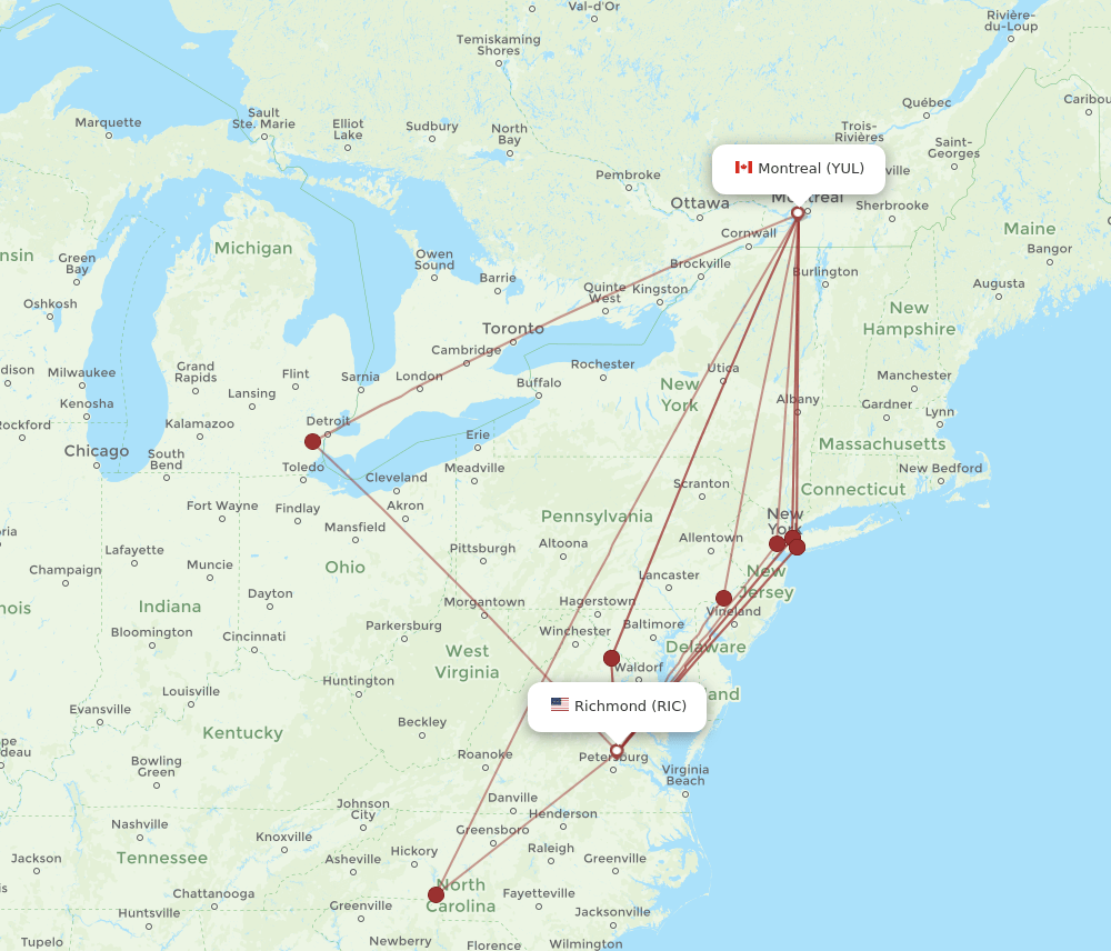 RIC-YUL flight routes