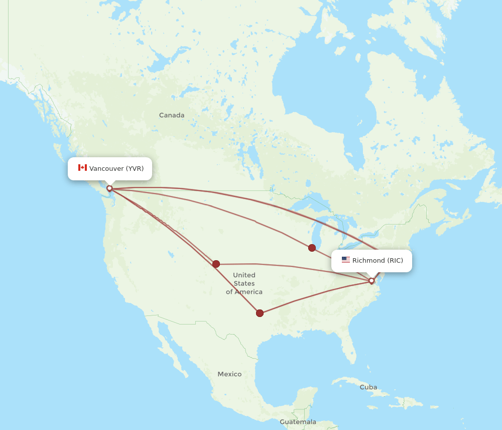 RIC-YVR flight routes