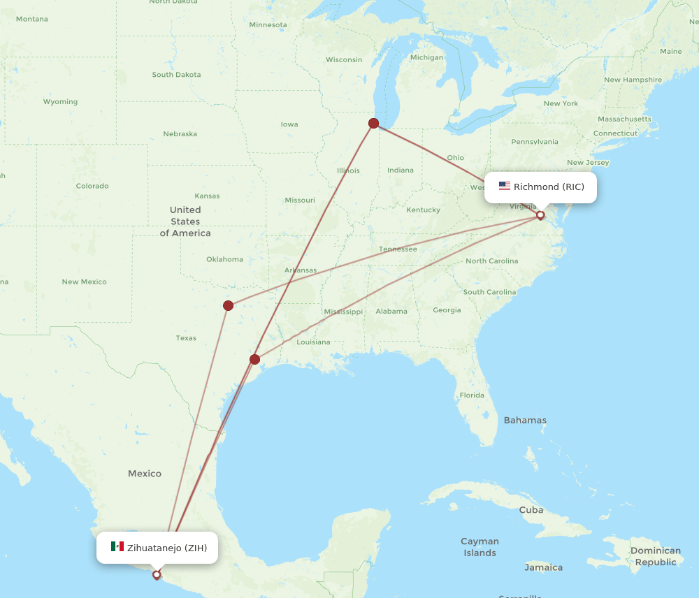 RIC-ZIH flight routes