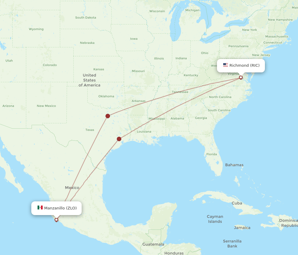 RIC-ZLO flight routes