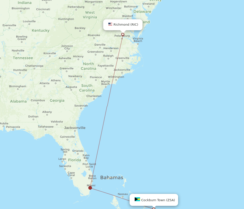 RIC-ZSA flight routes