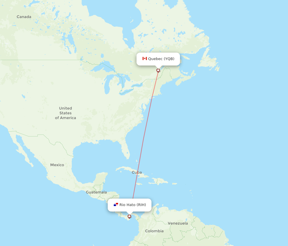 Rio Hato - Quebec route map and flight paths