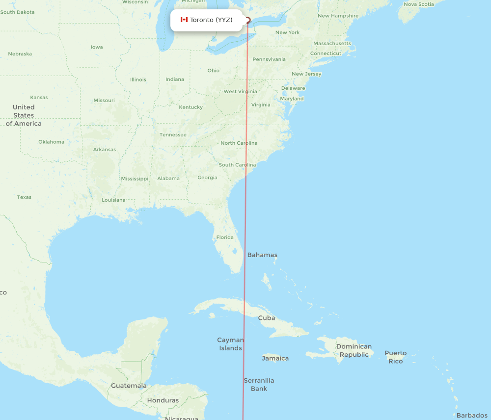 Rio Hato - Toronto route map and flight paths