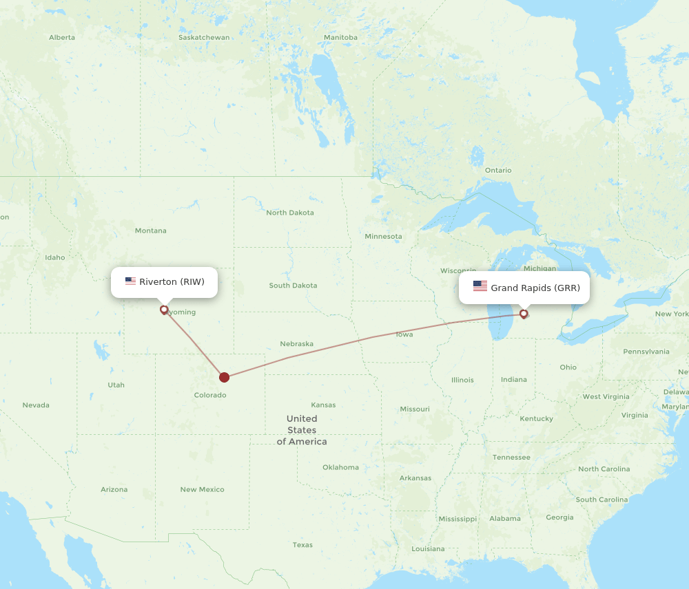 GRR to RIW flights and routes map