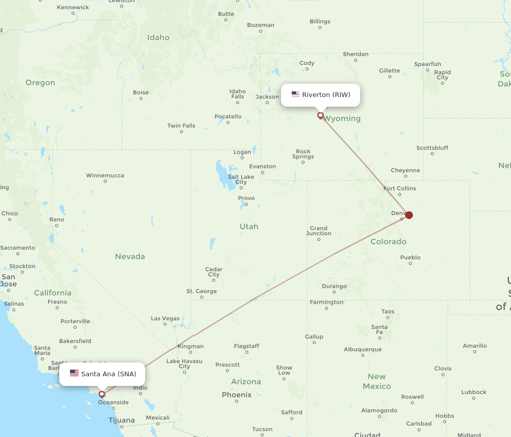 RIW-SNA flight routes