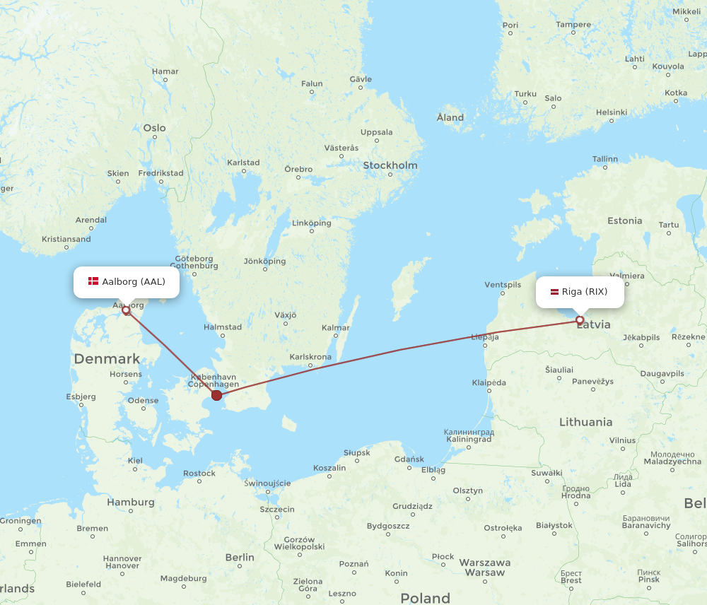 RIX to AAL flights and routes map