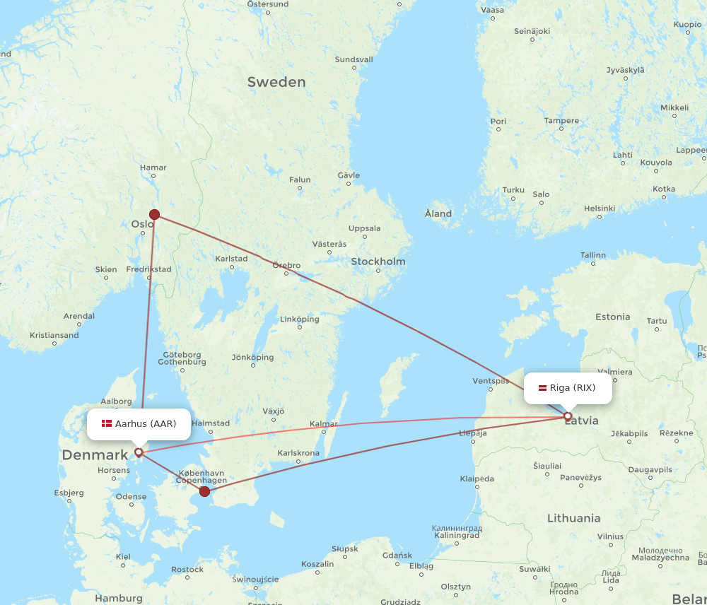 RIX to AAR flights and routes map