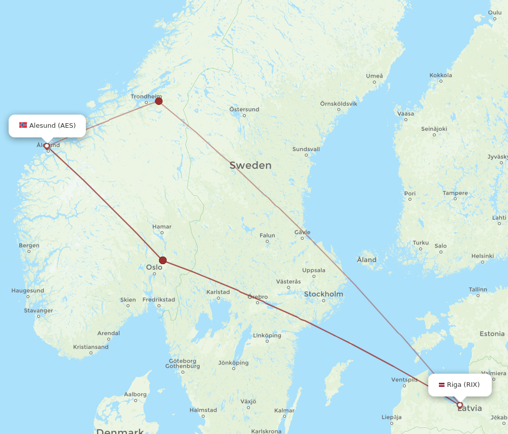 RIX to AES flights and routes map