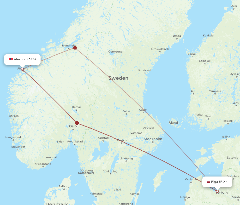 RIX to AES flights and routes map