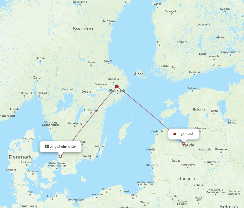 RIX to AGH flights and routes map