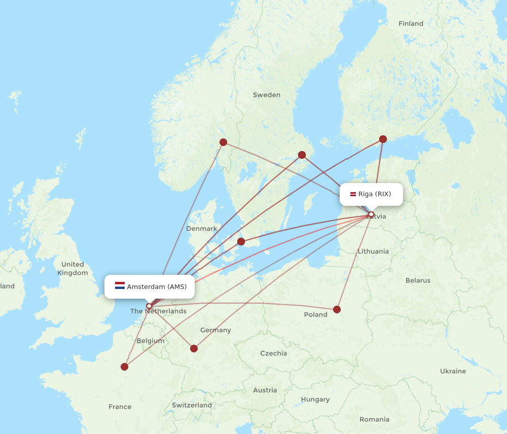 RIX to AMS flights and routes map