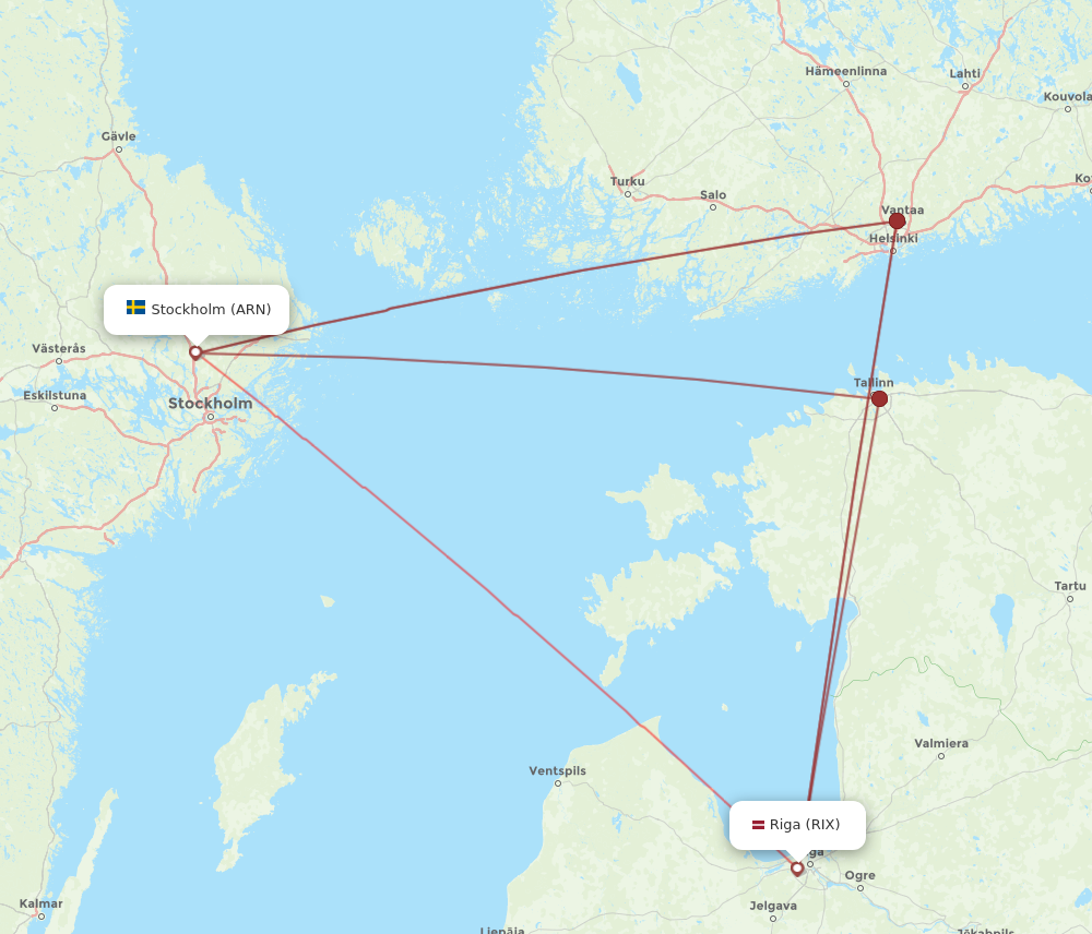 RIX to ARN flights and routes map