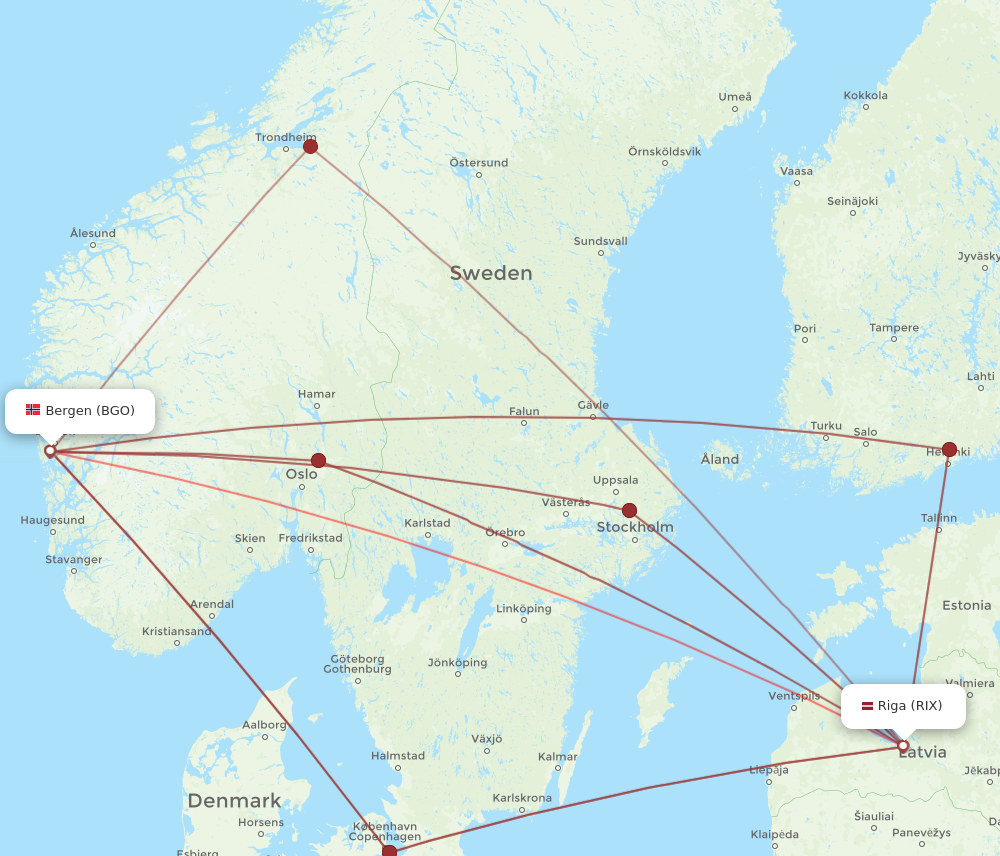 RIX to BGO flights and routes map