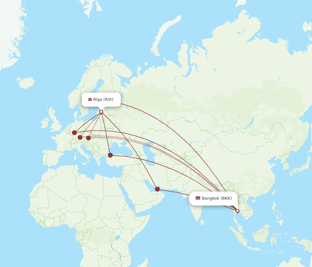 RIX to BKK flights and routes map