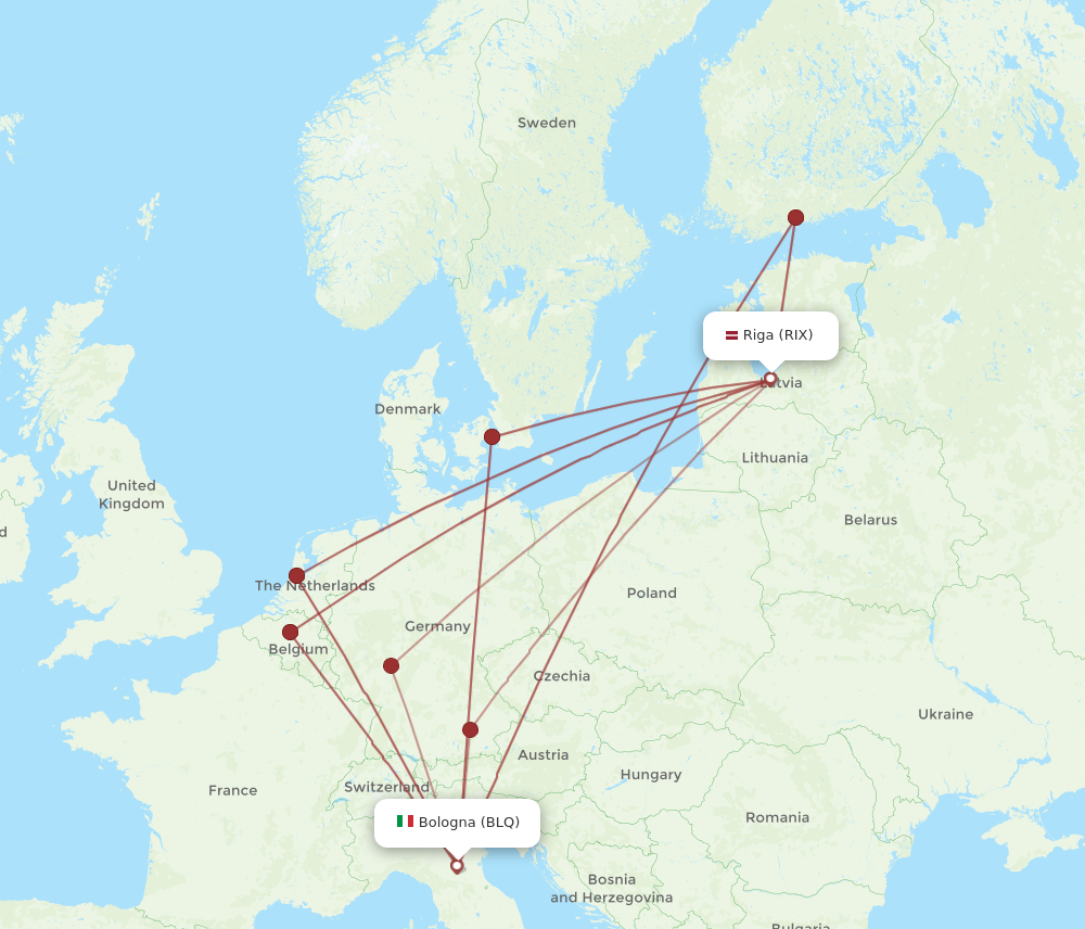 RIX to BLQ flights and routes map